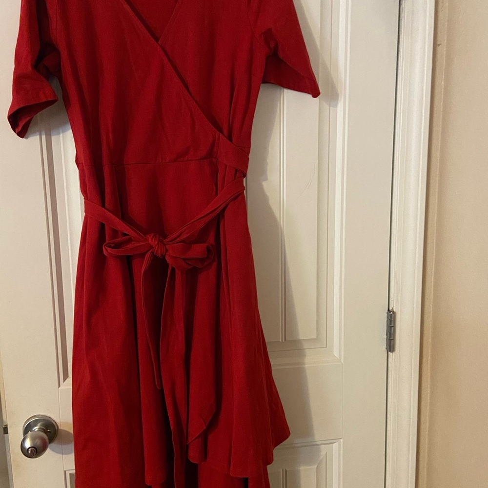 eShakti Red High Low Wrap Dress V-Neck Cocktail M/L